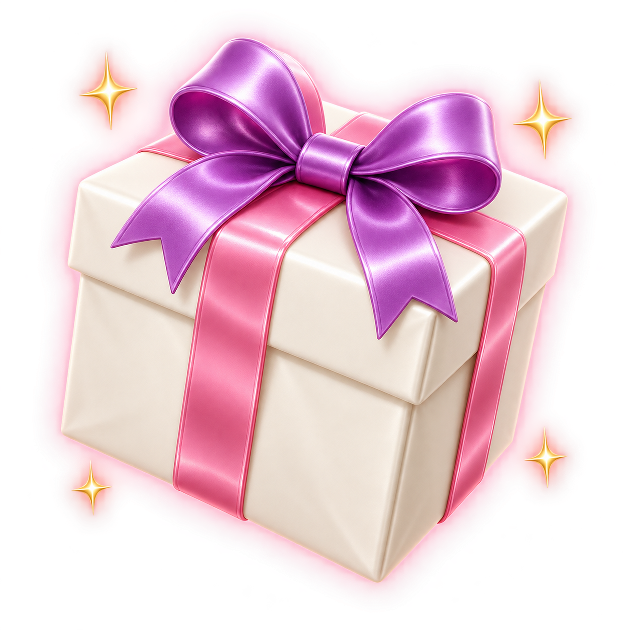 Gift box with a pink and purple ribbon